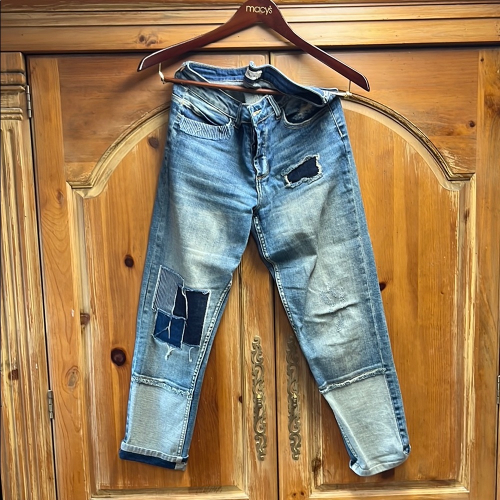 Blue Relaxed Fit Jeans with Distressed Details